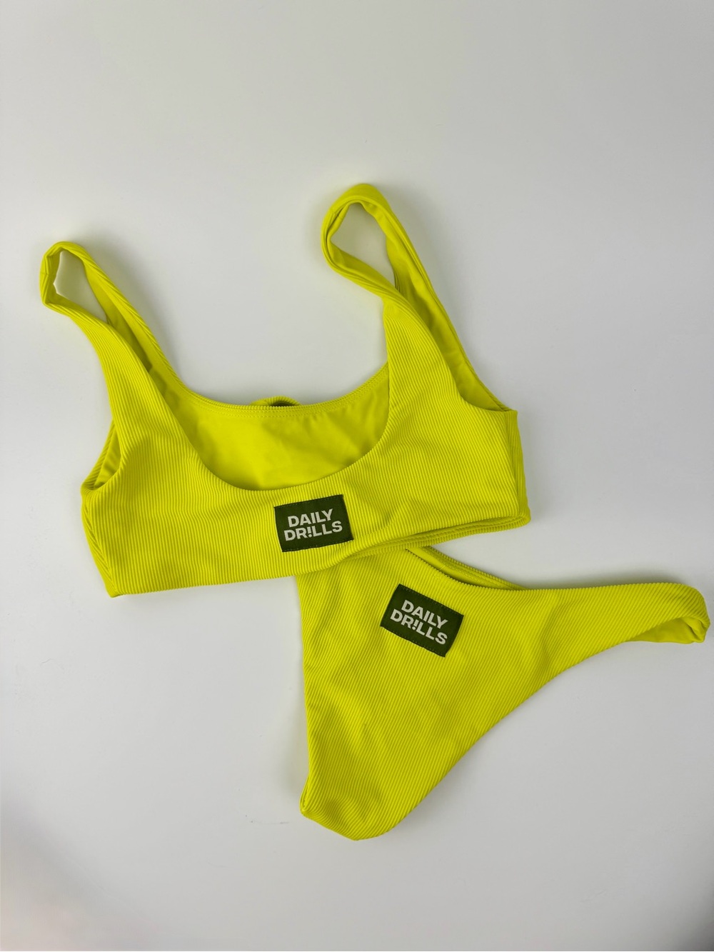 Daily Drills Neon Lime Ribbed Bikini Swimsuit Set XS/S